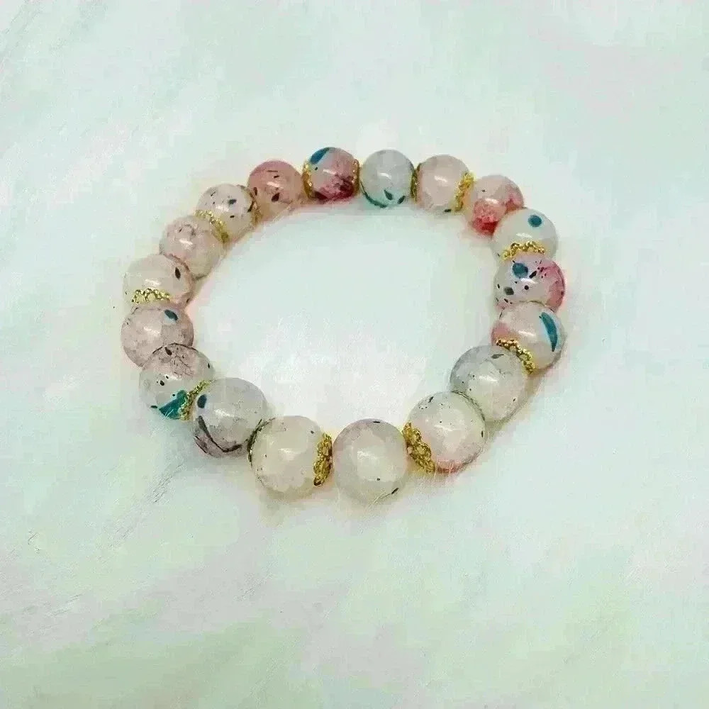 Cherry Blossom Broken Glass Design Beaded Bracelet